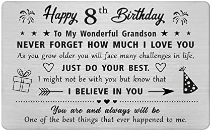 FALOGI Grandson 21st Birthday Card, Birthday Gifts for 21 Year Old Grandson, Metal Engraved Wallet Card