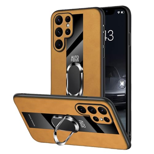 Housse Samsung Galaxy S26 Plus cuir jaune fin avec anneau métallique robuste