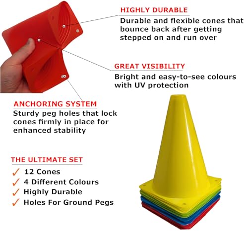 Vertent Football Cones (Set of 12) 7" - 4 Colours (Red, Green, Blue, Yellow) - Image 2