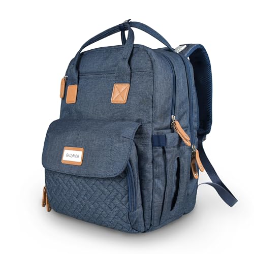 SNDMOR Baby Diaper Bags, Large Diapers Bag, Diaper Backpack for Mom with Changing Pad for Traveling, Shopping, Walking（Navy blue）