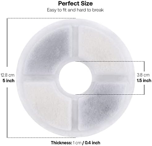 ADOV Cat Water Fountain Filters, Hygienic Fresh Waterfall Purifier, Round Replacement Filters with Ion Exchange Resin and Premium Activated Carbon Compatible with Small Dog/Cat Fountains (4 Pcs)