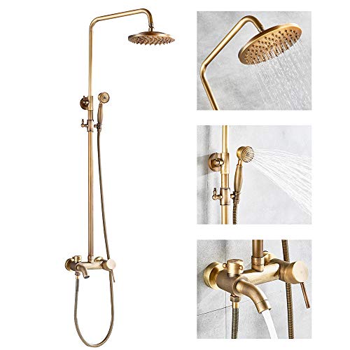 Rozin Sistema de ducha de latón antiguo con rociador de mano