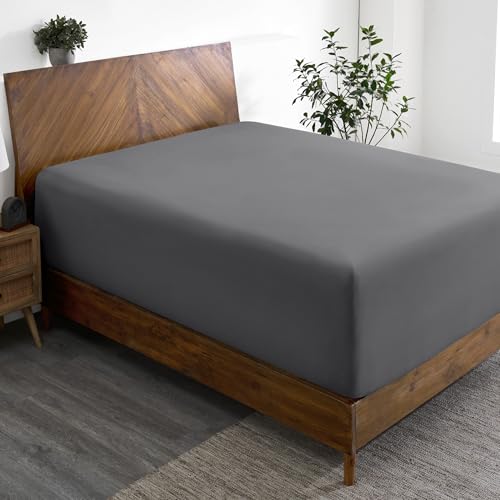 Bare Home Queen Fitted Sheet - Extra Deep Pocket Fitted Sheet - Premium 1800 Microfiber - Ultra-Soft Wrinkle Free - (Queen - 11'' to 24'' Pocket, Grey)