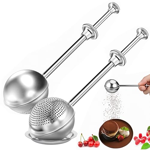 2Pcs Flour Sifter for Baking, Powdered Sugar Shaker Duster for Sourdough Bread, One-hand Operation Sugar Dispenser with Stainless Steel, Pick Up and Dust Flour Sifter