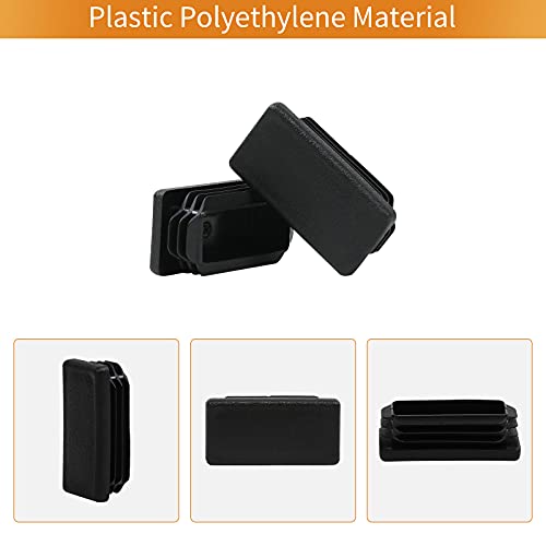 Image of 1 inchX2 inch Rectangle Tubing End Cap Plastic Plugs 12 Pack, 1x2 Inch Tube End Cap 1 inchx2 inch Black Tubing Plug 2 inchx1 inch Fence Post Pipe Cap 2x1 Inch Tubing Insert