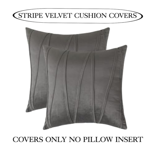 Image of Amazon Brand - Umi Decorative Striped Throw Pillow Covers 18 X 18 Inch,Soft Solid Velvet Pillow Covers Cushion Case with Zigzag Pattern for Sofa Bedroom 45 X 45 Cm (Pack of 5) Grey