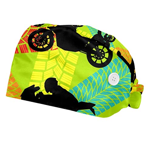 Couvre-Chef Unisexe Motifs Silhouettes de Moto pour Retenir les Cheveux Longs et Courts