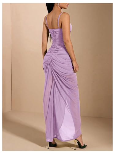 Image of Floerns Women's Ruffle Ruched Cami Dress Draped Split Elegant Bodycon Maxi Dresses