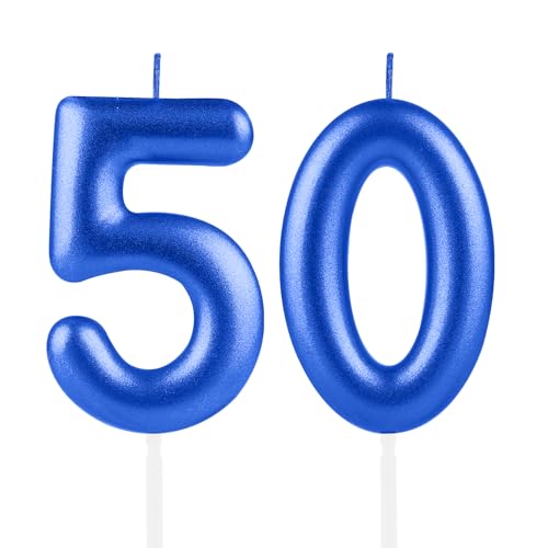 Hongplus Royal Blue Number 50 Candles, 50 Birthday Candle,Blue Happy Birthday Candles for Cake,...