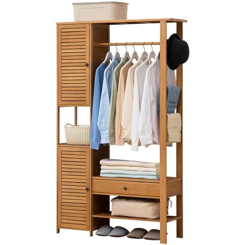 BYOUQ Coat rack open wardrobe coat rack floor-standing coat rack independent coat rack with shoe rack suitable for bedroom and living room brown-100 * 30 * 165CM A,100 * 30 * 165cm