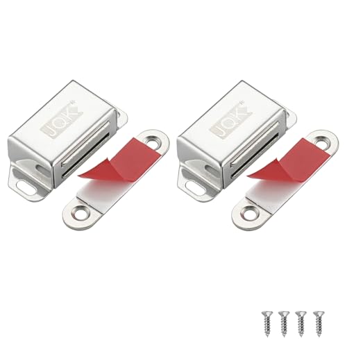 JQK Magnetic Door Catch, Heavy Duty Magnet Latch Cabinet Catches for Cabinets Shutter Closet Furniture Door, Stainless Steel 30 lbs Silver (2 Pack), CC101-P2