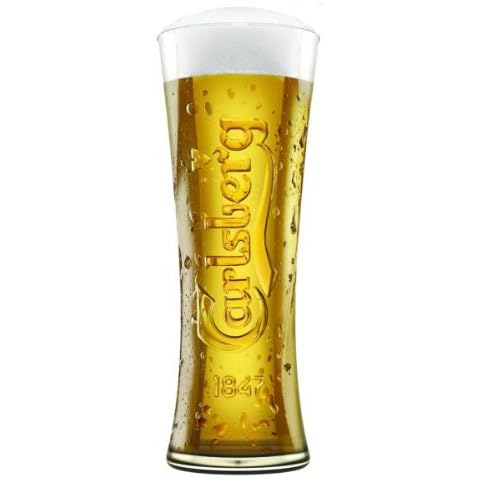 Carlsberg Reward Tall Pint Glasses CE 20oz / 568ml - Pack of 2 | 57cl Carlsberg Glasses, Branded Beer Glasses, Nucleated Glasses Cover