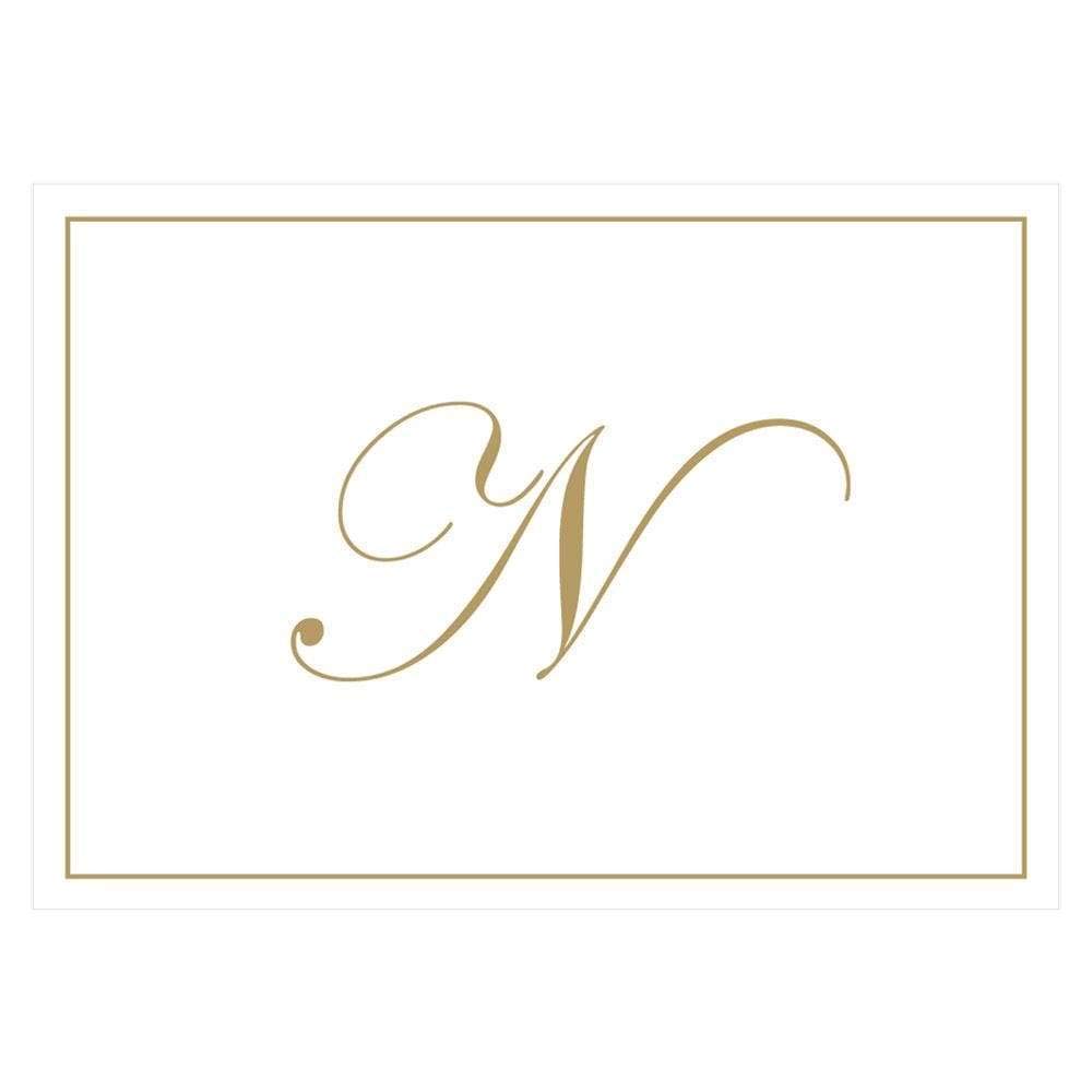 Caspari Gold Embossed Initials Boxed Note Cards in Letter N, 32 Cards &amp; Envelopes