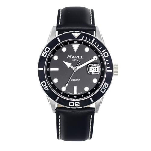 Image of Ravel Plus - Men's 42mm Round 5ATM Calendar Watch Rotating Uni-Directional Bezel and Sapphire Coated Lens - Japanese Analogue Quartz - RPD-009M - Black/Black Bezel