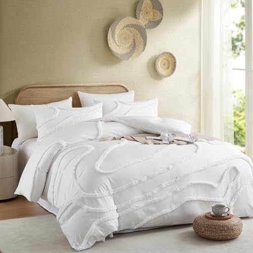 Image of Cupocupa King Size Comforter Set;Beige Comforter Boho Tufted Lightweight Bedding Sets 3PCS Soft Jacquard with 2 Pillow Cases for All Season