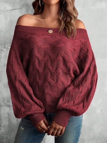 Off The Shoulder Tops for Women，Womens Batwing Sweater,Pullover,Knit Sweater for Women,Going Out Tops,Fall Sweater for Women4