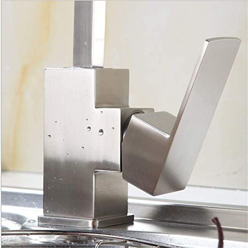 Grifo de cocina monomando cuadrado en acero cepillado para fregadero con mezclador agua fría y caliente 4
