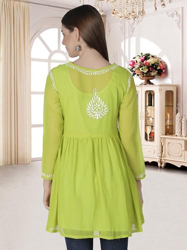 Image of Seva Chikan Hand Embroidered Lucknowi Chikankari Angarkha Georgette Top with Slip for Women SCL4041