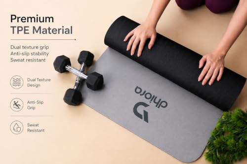 Image of Premium Yoga Mat 6mm Thick for Women & Men | Non-Slip Exercise Mat for Home Workout, Yoga, Pilates & Stretching | Extra Cushioning, Sweat Resistant, Anti-Tear | Grey Black