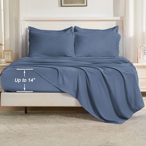 Image of Andency Full Size Comforter Set Bluish Grey -7 Pieces Boho Tassel Bed in a Bag Soft Lightweight Bedding Sets, Fringe All Season Bed Set with Comforter, Sheets, Pillowcases & Shams