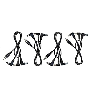 17" inch length of flexible cable between the plug that goes to the power supply and the first DC Barrel Plug. There are 9" inches between each of the DC Barrel Cables. The overall length tip to tip of the entire cable is about 38.5" inches Qty (4) 5...