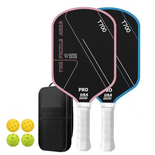 TravelAce Pickleball Paddles �s�b�N���{�[�� ���P�b�g �p�h�� �Z�b�g �J�[�{���t�@�C�o�[ T700 ����~�ߋz���O���b�v �y�� ���P�b�g1/2�{ �{�[��2/4�� USAPA���F ���[�o�b�O�t�� ���S�҂�M�t�g�ɍœK (A)
