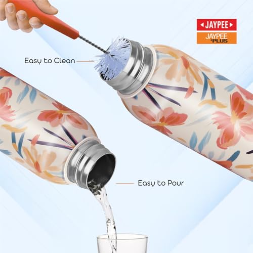 Image of Jaypee Plus Punch Prime Stainless Steel Printed Vacuum Insulated Water Bottle 500 ml | ISI Certified Rustproof & Leakproof Flask with 24Hrs Hot & Cold|Ideal for School Kids, Office & Travel - (Cream)