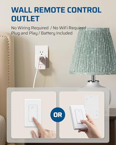 DEWENWILS Remote Control Outlet Wireless Wall Mounted Light Switch, Electrical Plug in on Off Power Switch for Lamp, No Wiring, Expandable, 100 Feet RF Range, ETL Listed