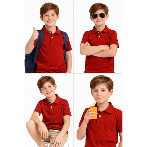 Image of Kids Boys Polo T-Shirt | Half Sleeves | Organic Cotton Rich Bio-Wash Fabric | Ultra Soft & Breathable | Regular Fit | Plain Solid Colour Casual Wear & School Uniform
