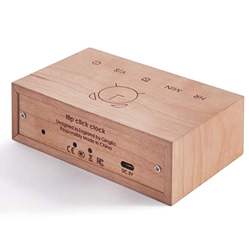 Gingko Flip Click Clock Led Alarm Clock Sound Activated With New Flip Technology, Rechargeable With Laser Engraved Touch Controls, Cherry #TOP2