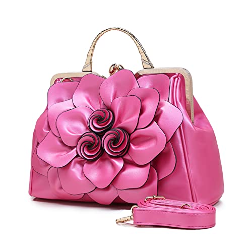 Sunrolan Women's Evening Clutches Handbags Formal Party Wallets Wedding Purses Wristlets Ethnic Totes Satchel (Rose Red) #TOP1