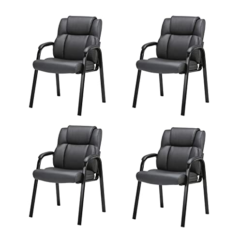 Image of CLATINA Classic Leather Soft Reception Chair with Padded Armrests and Metal Frame, Executive Guest Chair for Office Computer Desk Conference Waiting Meeting Room, Black (4 Pack)