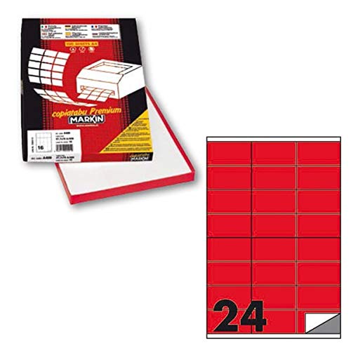 Etiqueta adhesiva C/500 rojo neón 100 hojas A4 70 x 36 mm (24et/fg) Markin