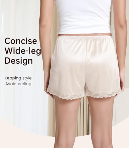 Image of NACHILA Women's Lace Trim Half Slip Shorts Under Skirt Pettipants Bloomer | Silky Smooth, Lightweight, Lace Trim, Non-Cling, Under Skirt Slip Shorts For Sheer Dresses