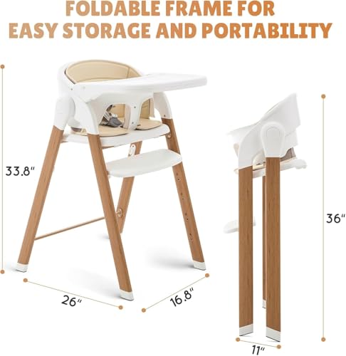 Image of Convertible High Chairs for Babies & Toddlers. 5-in-1 Adjustable High Chair with Removable Tray, Easy to Clean, Portable (Khaki)