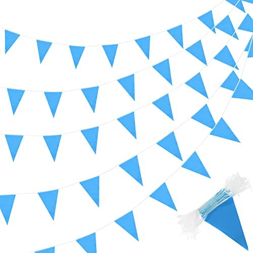 Image of Preboun 400 ft Solid Pennant Banner Flags 240 Pcs String Hanging DIY Triangle Bunting Bulk Garland for Grand Opening Carnival Birthday Party Decoration Outdoor(Blue)
