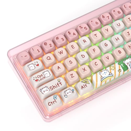 Image of PBT Keycaps MOA Profile Keycap Set Dye-Sublimation Cute Keycaps Custom Keycap for 60% 75% 100% MX Switch Mechanical Gaming Keyboard(Pink Bear)