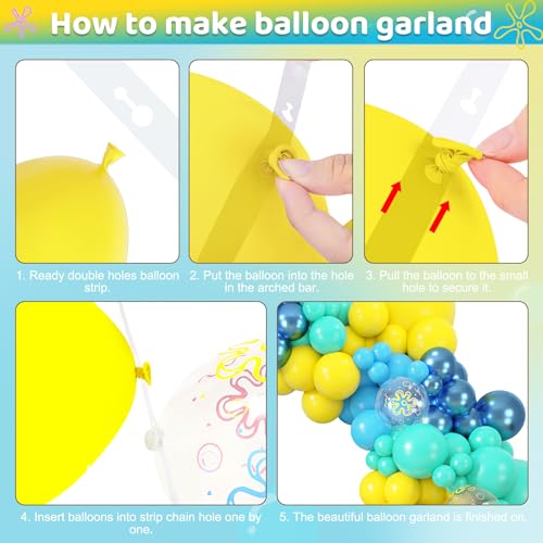 Image of Amandir 153pcs Blue and Yellow Balloons Arch Garland Kit Different Sizes | 18 12 10 5inch Teal Metallic Blue Yellow Flower Printed Clear Balloons for Cartoon Birthday Sea Theme Party Decorations