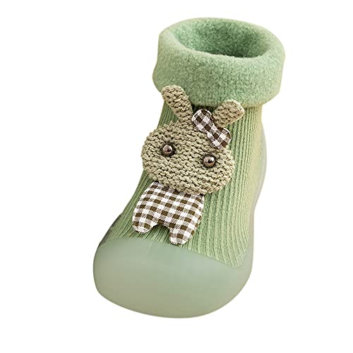 Baby First Walking Sock Shoes Rubber Soft Sole Non-Slip Slipper Indoor/Outdoor Winter Warm Shoes Socks (Green, 22-23)2