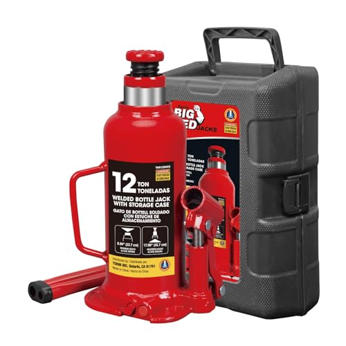 Big Red 12 Ton (24,000 lb) Hydraulic Bottle Jack with Carrying Case，Red