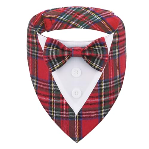 ADOGGYGO Christmas Dog Tuxedo Bandana, Red Plaid Pet...