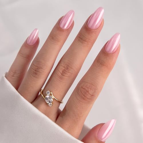Light Pink Chrome Press on Nails Short - GJZEZ Soft