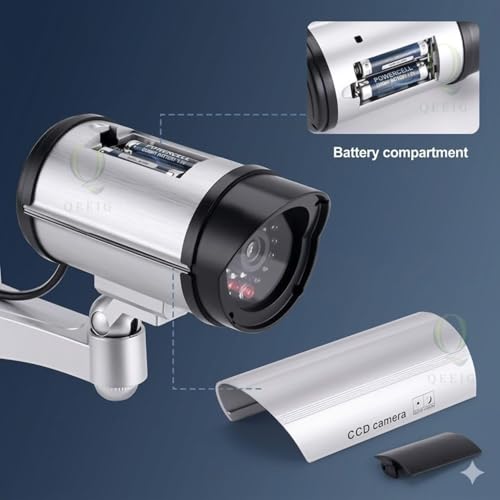 Image of QEEIG Bullet Dome Dummy Fake CCTV Camera with Ideal for Blinking Red LED Light | Waterproof, Wall Mount - Ideal for Home, Office, Storefront Security (Set of 2)