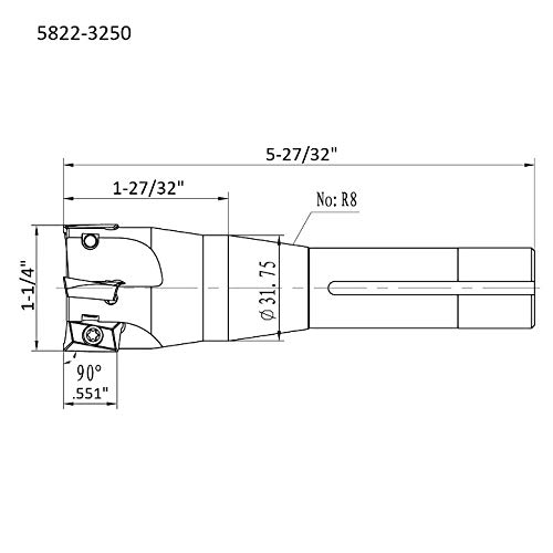 Image of HHIP 5822-3250 90 Degree R8 Indexable End /Face Mill, 1-1 /4 inch