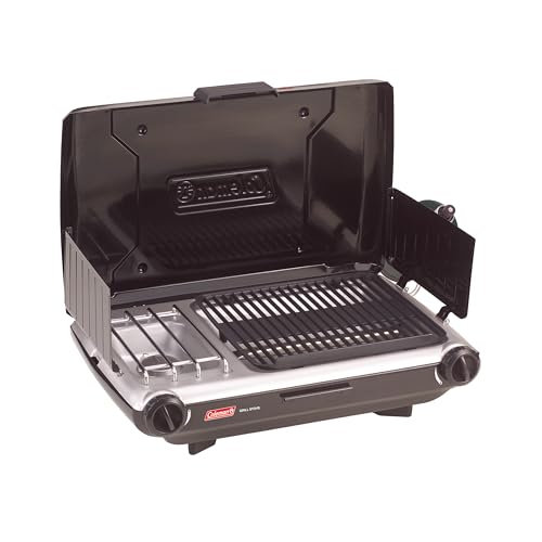 Coleman Tabletop 2-in-1 Camping Grill/Stove, 2-Burner Propane Grill & Stove with Adjustable Burners & 20,000 BTUs of Power, Great for Camping, Tailgating, Grilling