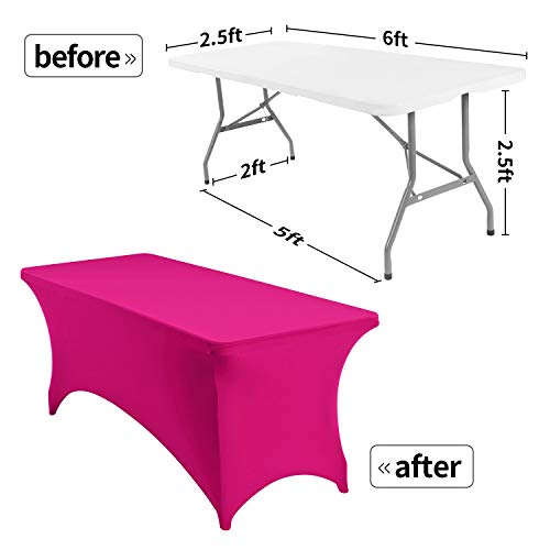 Image of Peomeise 6FT Spandex Table Cover Rectangular Stretch Spandex Tablecloth (Fuchsia,6FT)
