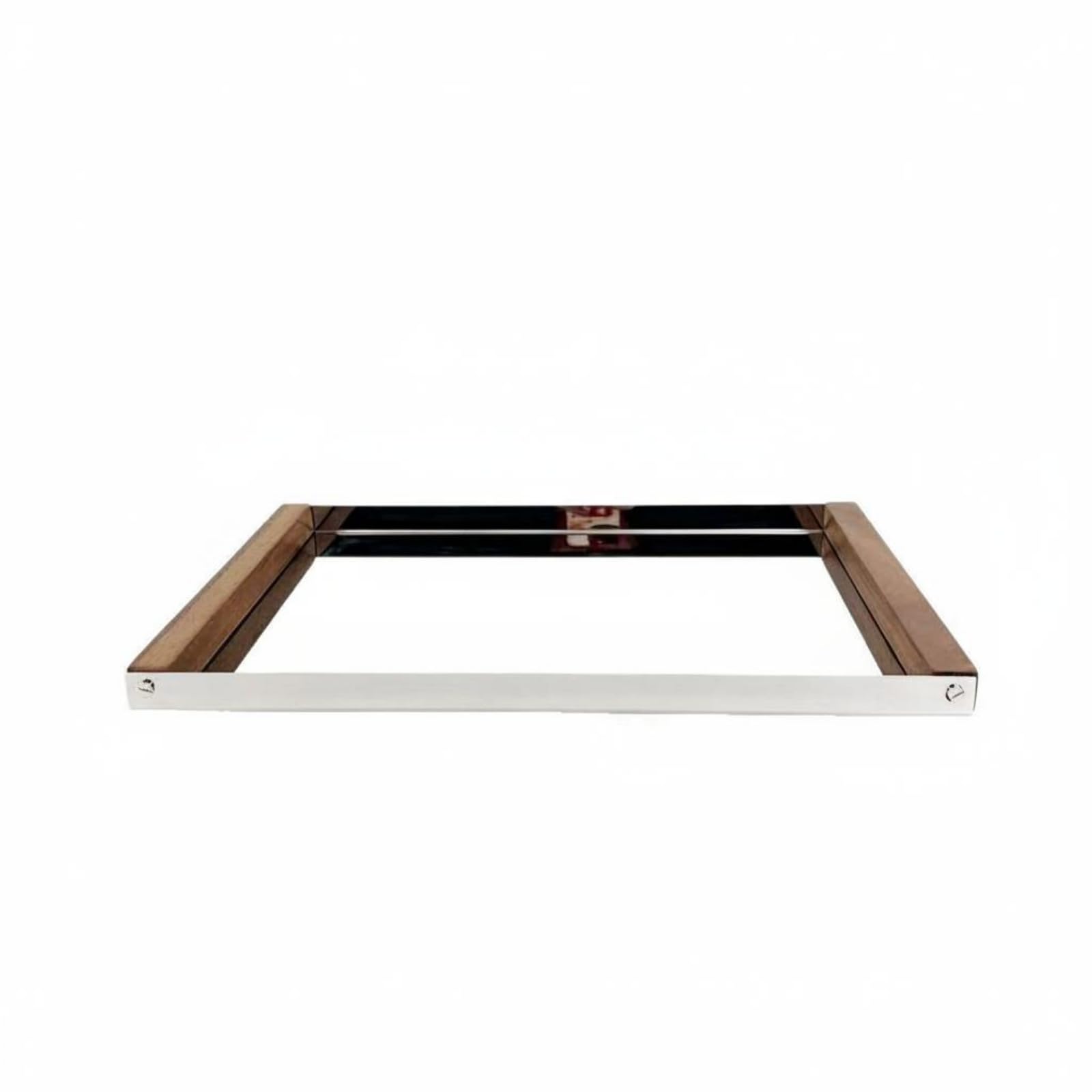 Bandeja Redonda de Servir Bandeja de Metal Bandeja con Asas Bandeja Espejo Bandeja de Diseño Geométrico con Detalles de Madera de Adecuada para Café, Grande 460 290 32mm