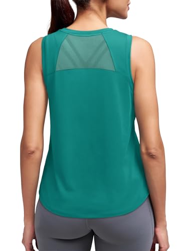 Workout Tops for Women Open Back Sleeveless Tank Tops Summer High Neck Athletic Gym Clothes Running Shirts Yoga Outfits Turquoise L