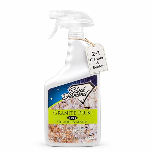 Black Diamond Stoneworks Granite Plus 2-in-1 Cleaner & Sealer, pH Neutral, Streak-Free Stone Cleaner for Granite, Marble, Quartz, Travertine & Limestone Countertops, Ready to Use, 32 Fl Oz