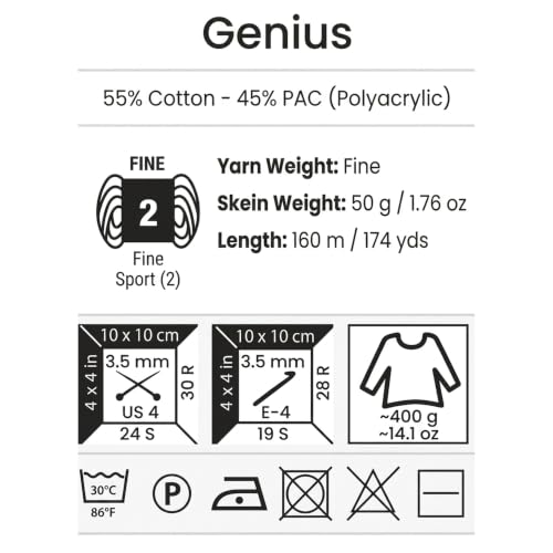 Image of YarnArt Genius Soft Cotton Blend Yarn, 1 Pack (1.76 oz / 174 Yds)